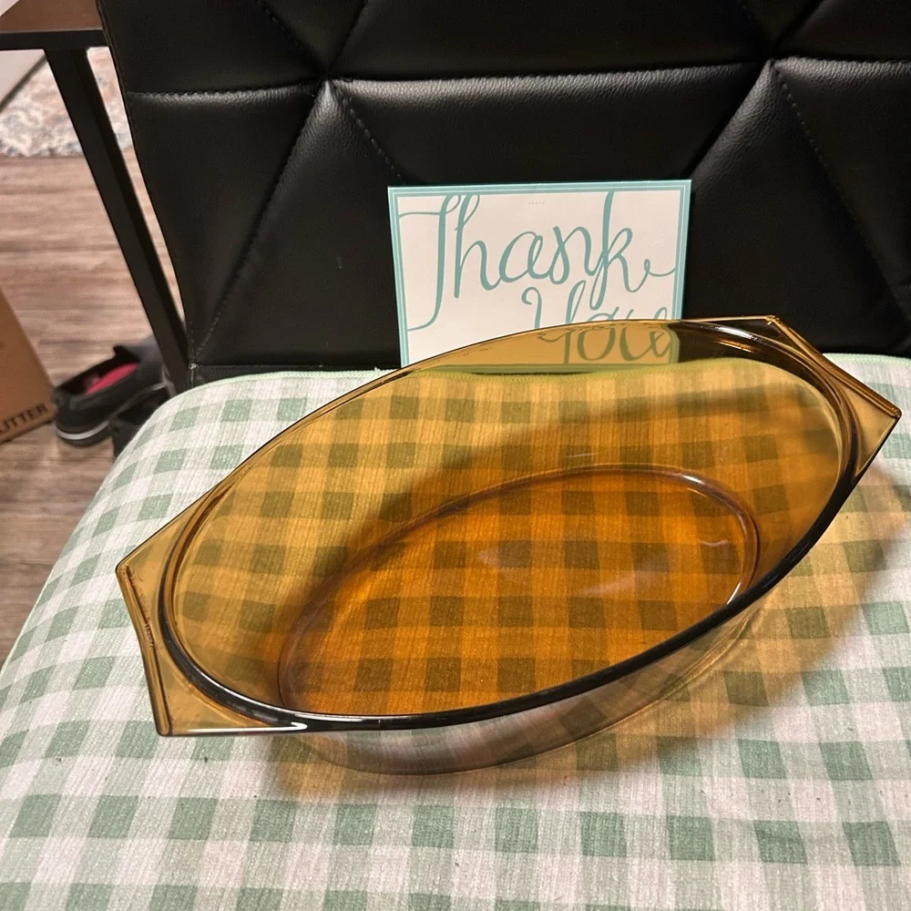 Vintage Arcopal France Amber Glass Casserole Dish